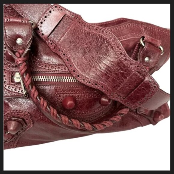 Balenciaga Burgundy City Bag Medium Giant hardware Brogue Purse Satchel - Picture 5 of 15